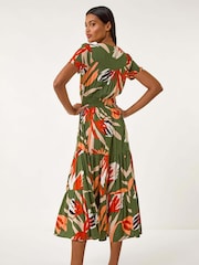 Roman Green Leaf Print Tiered Maxi Dress - Image 3 of 5