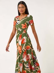 Roman Green Leaf Print Tiered Maxi Dress - Image 4 of 5