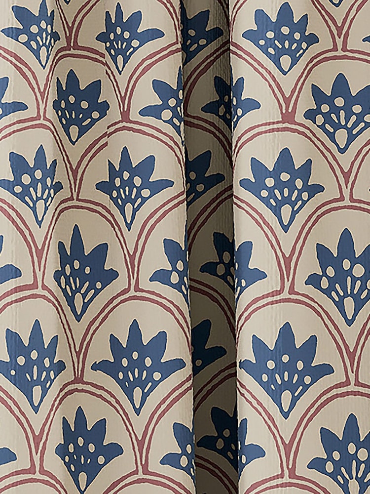 Land & Shore Blue Red Dawn Lined Pencil Pleat Curtains - Image 1 of 2