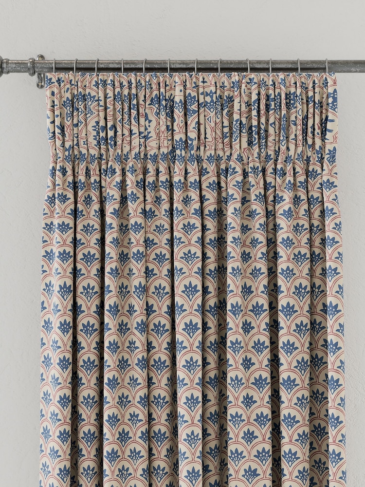 Land & Shore Blue Red Dawn Lined Pencil Pleat Curtains - Image 2 of 2