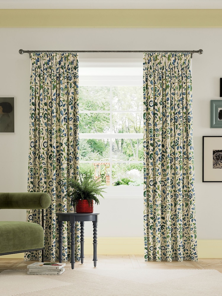 Land & Shore Green Esther Lined Pencil Pleat Curtains - Image 1 of 3