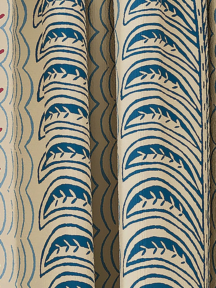Land & Shore Blue Red Fintra Stripe Lined Pencil Pleat Curtains - Image 2 of 3