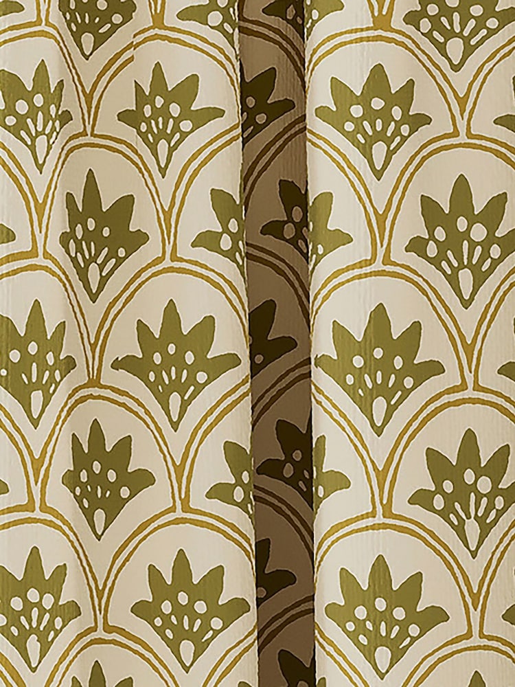 Land & Shore Ochre Multi Dawn Lined Pencil Pleat Curtains - Image 2 of 3