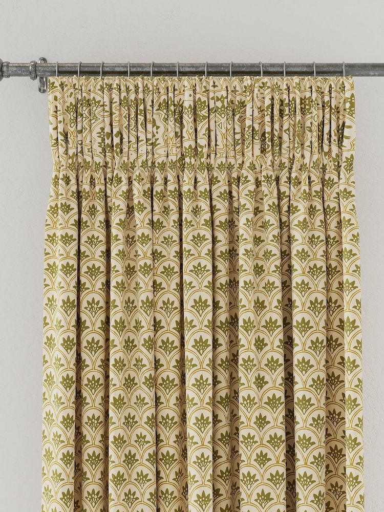 Land & Shore Ochre Multi Dawn Lined Pencil Pleat Curtains - Image 3 of 3
