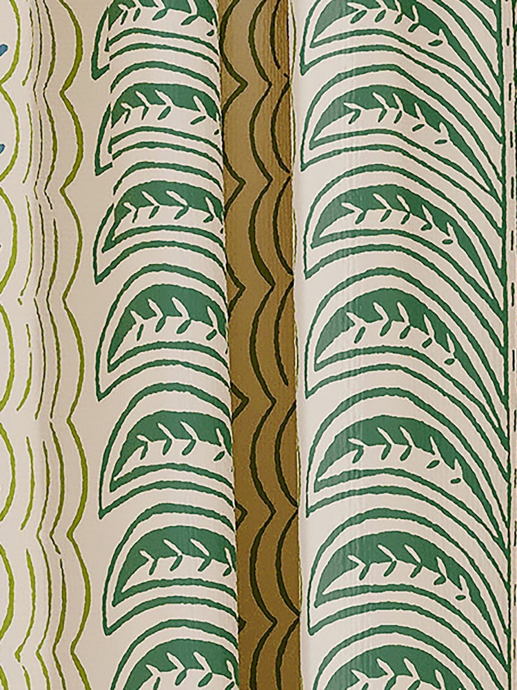 Land & Shore Green Fintra Stripe Lined Pencil Pleat Curtains - Image 2 of 3