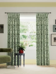 Land & Shore Green Rowallane Lined Pencil Pleat Curtains - Image 1 of 3