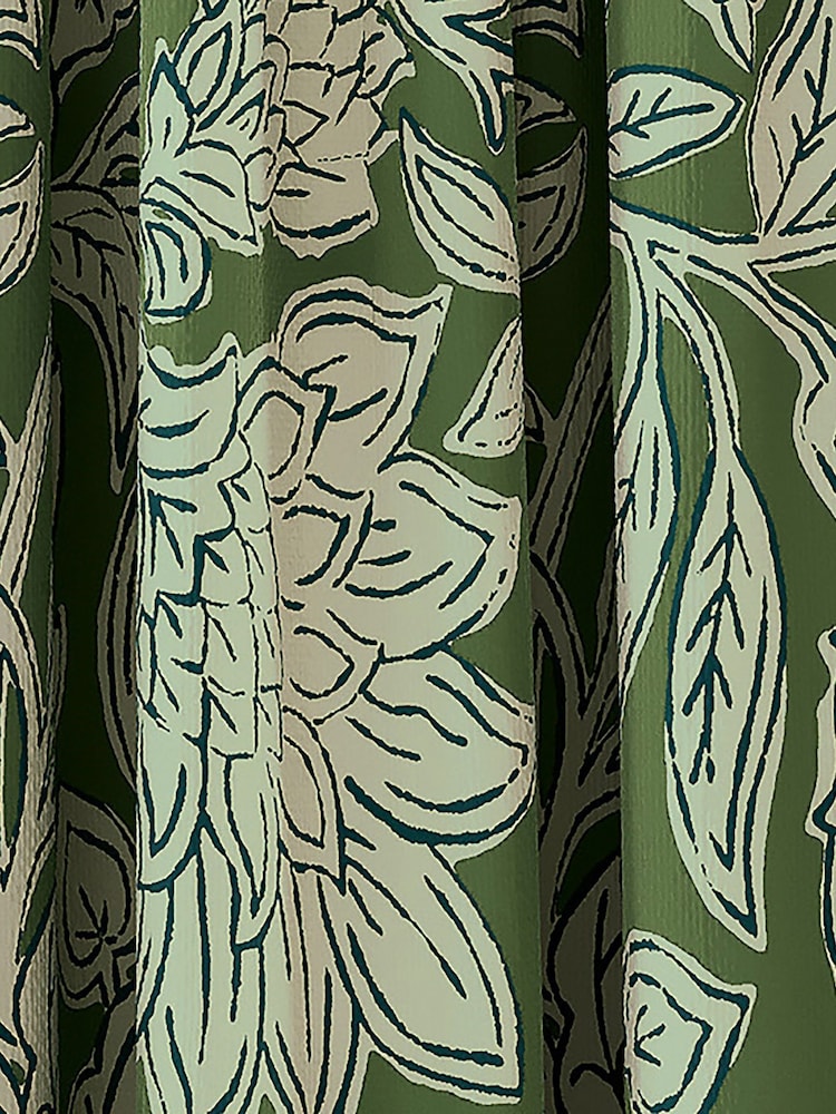 Land & Shore Green Rowallane Lined Pencil Pleat Curtains - Image 2 of 3