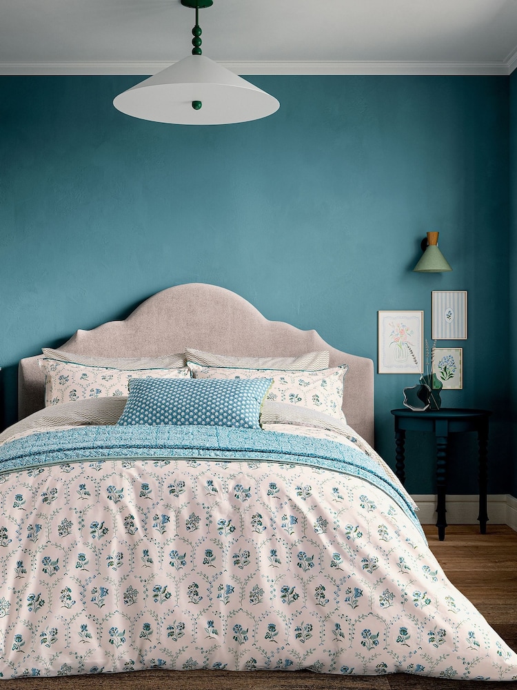 Land & Shore Green Ella's Cross-Stitch Duvet Cover and Pillowcase Set - Image 1 of 4
