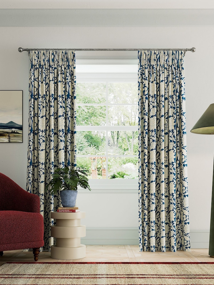 Land & Shore Blue Rowallane Lined Pencil Pleat Curtains - Image 1 of 3