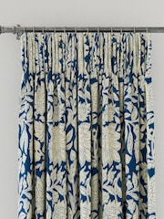 Land & Shore Blue Rowallane Lined Pencil Pleat Curtains - Image 3 of 3