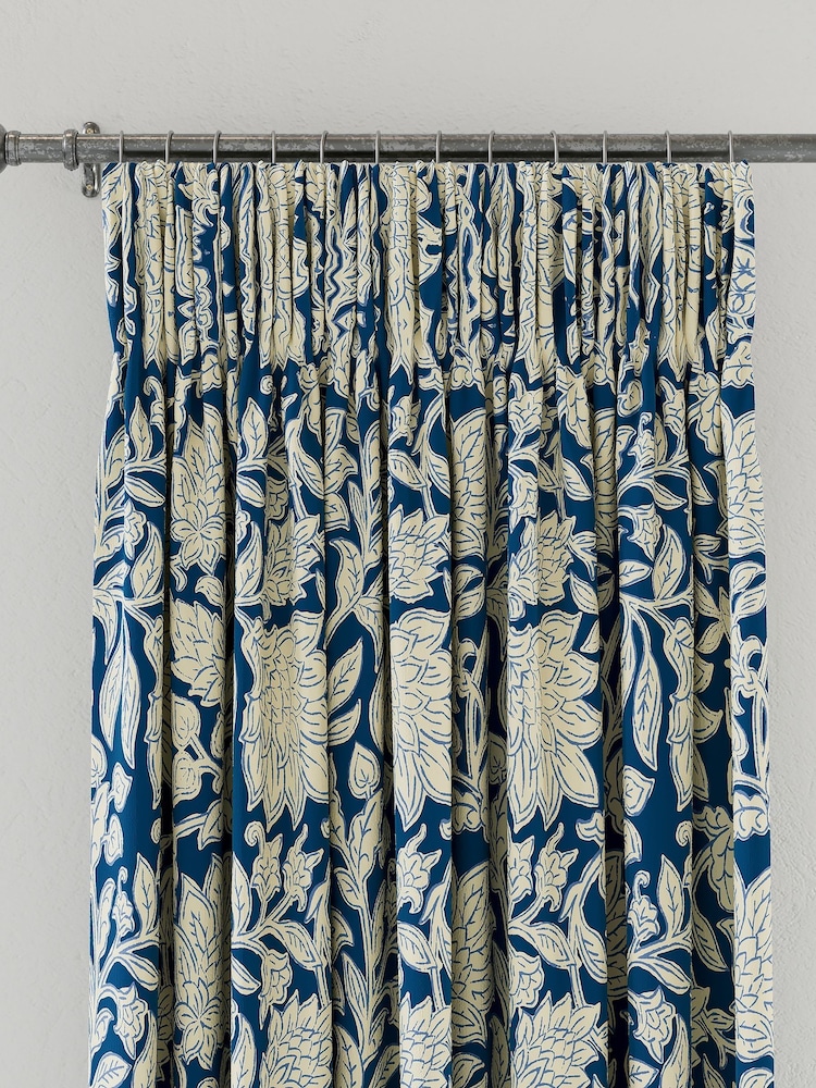 Land & Shore Blue Rowallane Lined Pencil Pleat Curtains - Image 3 of 3