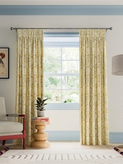 Land & Shore Ochre Multi Rowallane Lined Pencil Pleat Curtains - Image 1 of 3