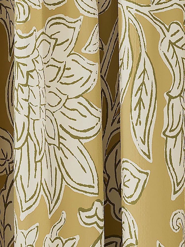 Land & Shore Ochre Multi Rowallane Lined Pencil Pleat Curtains - Image 2 of 3