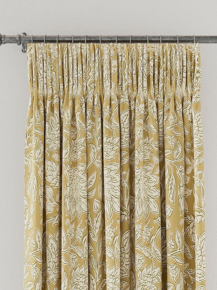 Land & Shore Ochre Multi Rowallane Lined Pencil Pleat Curtains - Image 3 of 3