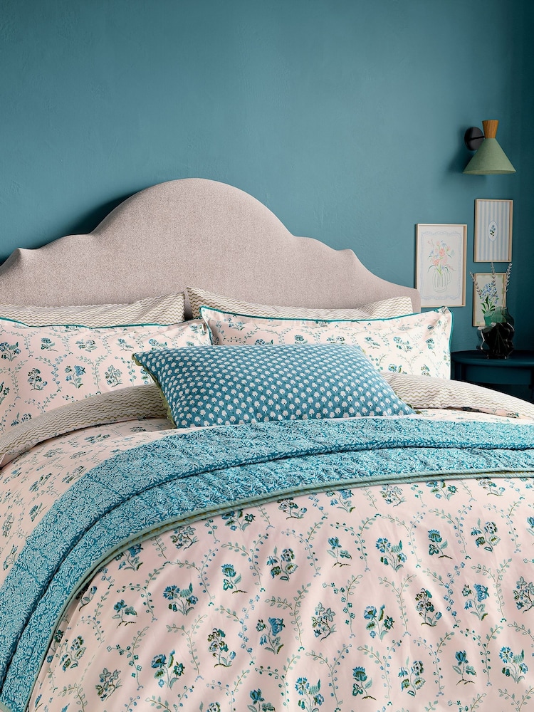 Land & Shore Green Ella's Cross-Stitch Pillowcase Pair - Image 2 of 3