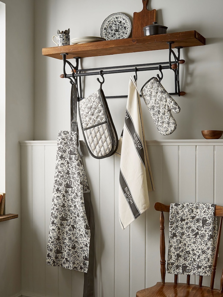 Burleigh X Bedeck Of Belfast Charcoal Regal Peacock Double Oven Gloves - Image 1 of 3