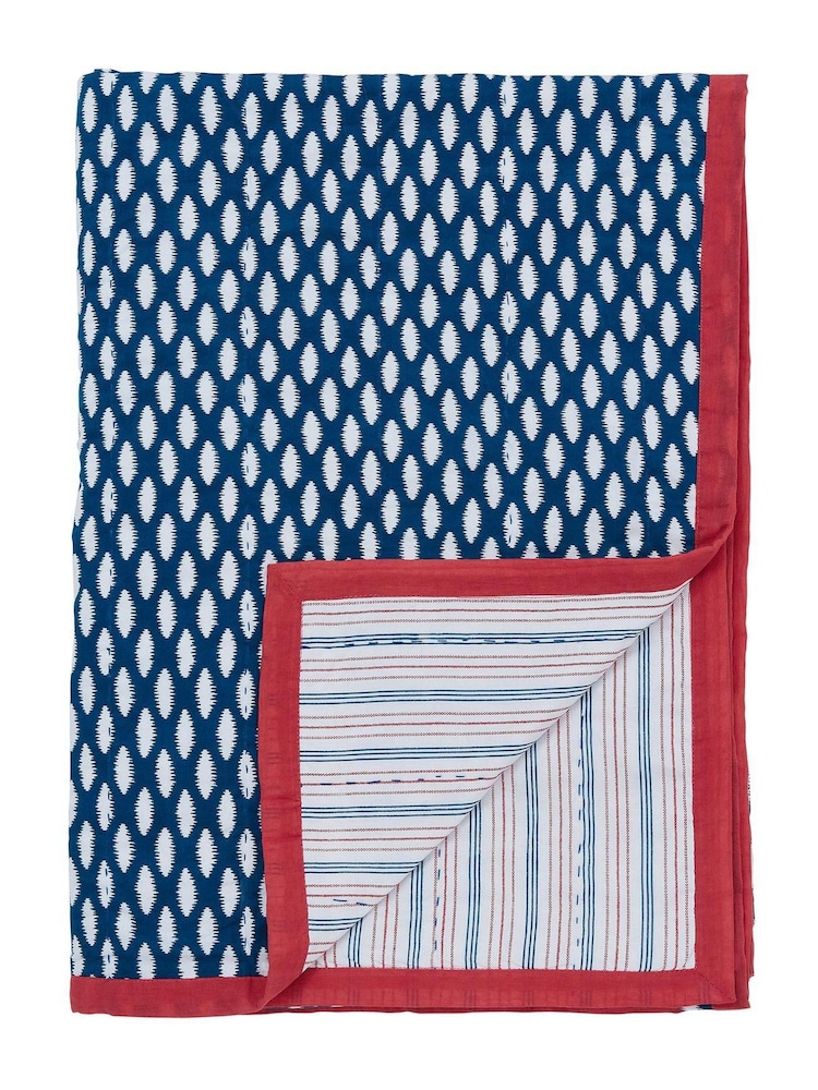 Land & Shore Blue Inis Hand Stitched Decorative 100% Cotton Throw - Image 2 of 4