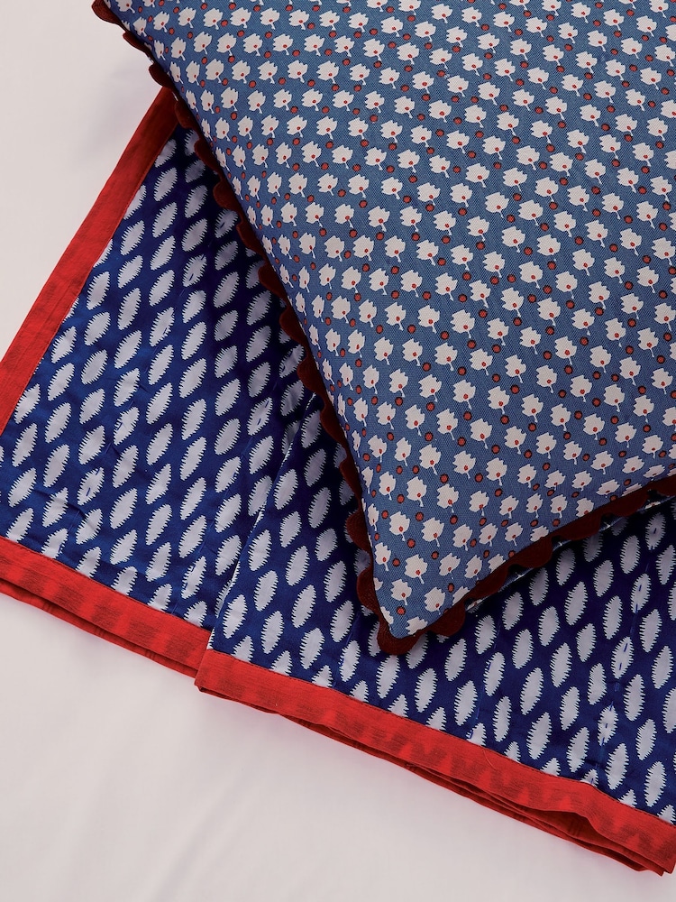 Land & Shore Blue Inis Hand Stitched Decorative 100% Cotton Throw - Image 4 of 4