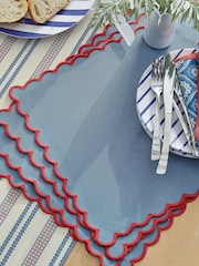Land & Shore Blue Red Scallop Placemat Pair - Image 2 of 3