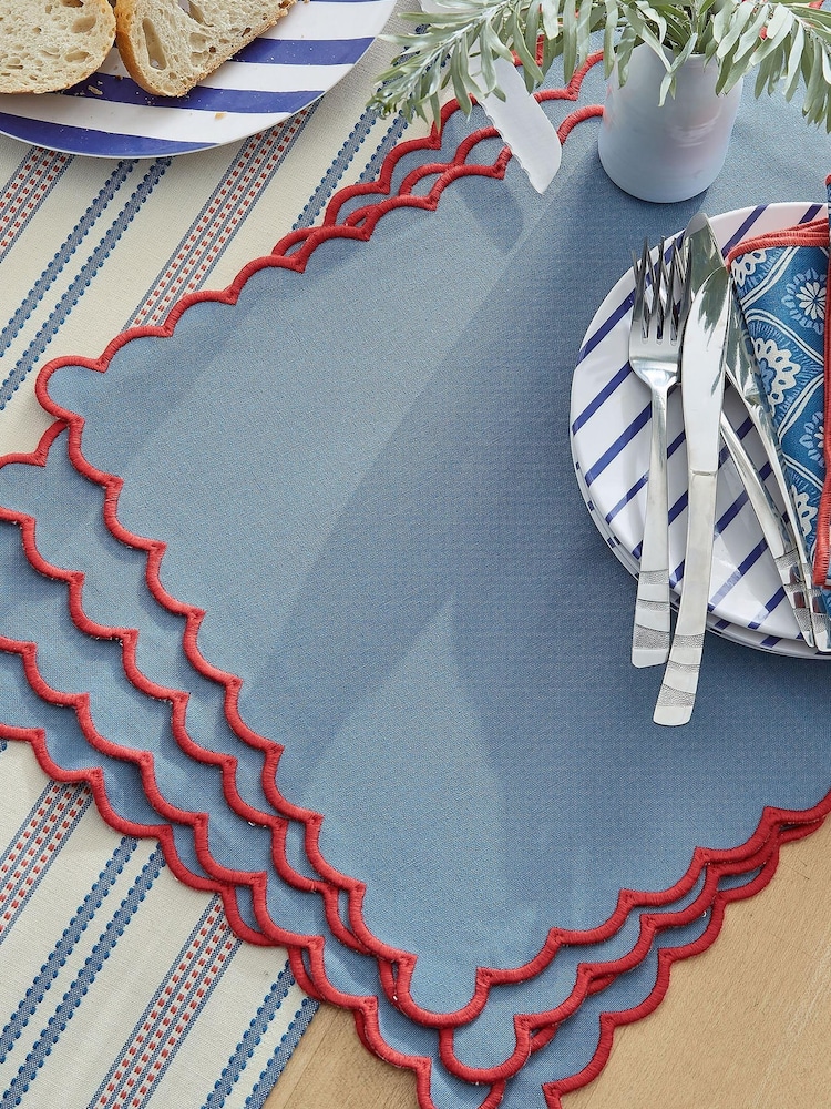 Land & Shore Blue Red Scallop Placemat Pair - Image 2 of 3