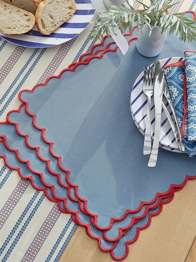 Land & Shore Blue Red Scallop Placemat Pair - Image 2 of 3 Land & Shore Blue Red Scallop Placemat Pair - Image 2 of 3