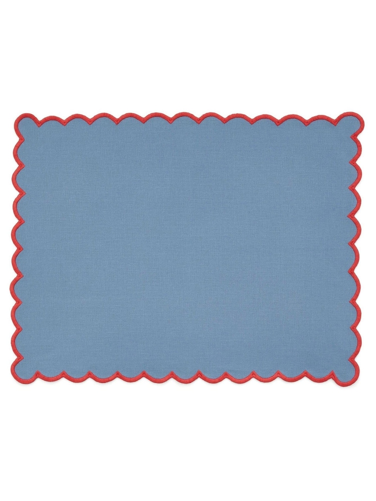 Land & Shore Blue Red Scallop Placemat Pair - Image 3 of 3