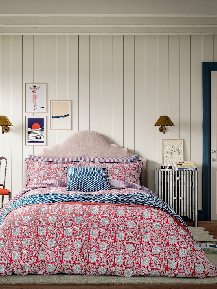 Land & Shore Blue Red Rowallane Duvet Cover and Pillowcase Set - Image 1 of 4 Land & Shore Blue Red Rowallane Duvet Cover and Pillowcase Set - Image 1 of 4