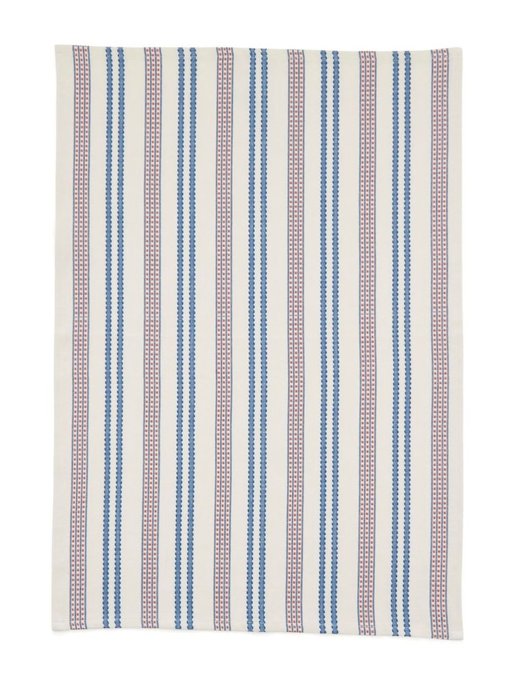 Land & Shore 2 Pack Blue Red Ticking Stripe Tea Towels - Image 2 of 3