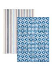 Land & Shore 2 Pack Blue Red Ticking Stripe Tea Towels - Image 3 of 3