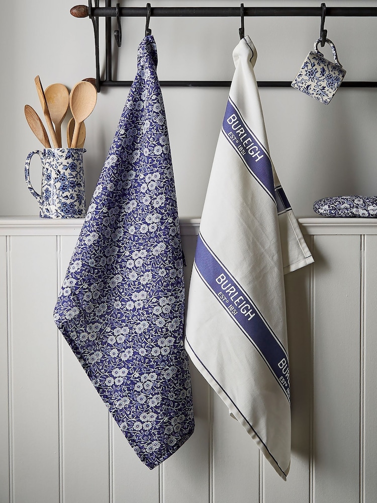 Burleigh X Bedeck Of Belfast 2 Pack Blue Calico Tea Towels - Image 1 of 3 Burleigh X Bedeck Of Belfast 2 Pack Blue Calico Tea Towels - Image 1 of 3