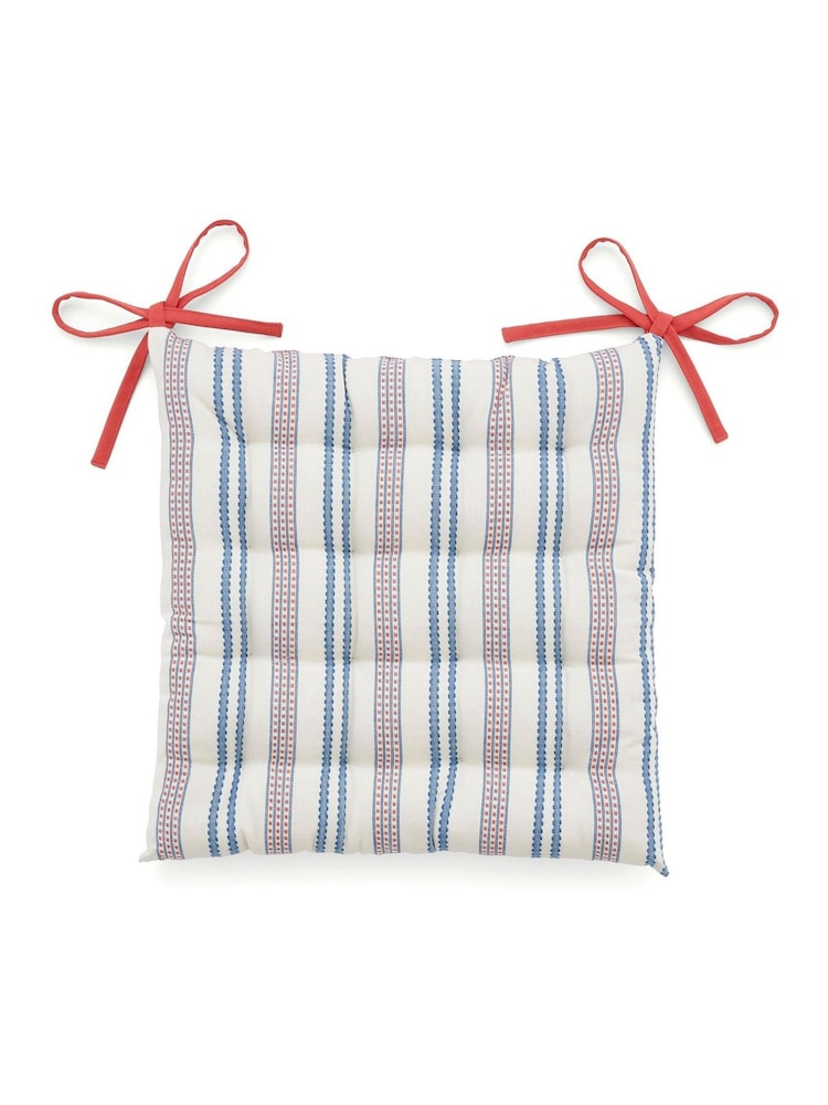 Land & Shore Blue Red Ticking Stripe Seat Pad - Image 2 of 2