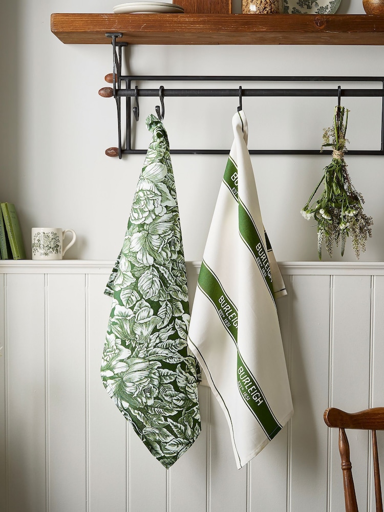 Burleigh X Bedeck Of Belfast 2 Pack Green Hibiscus Tea Towels - Image 1 of 3