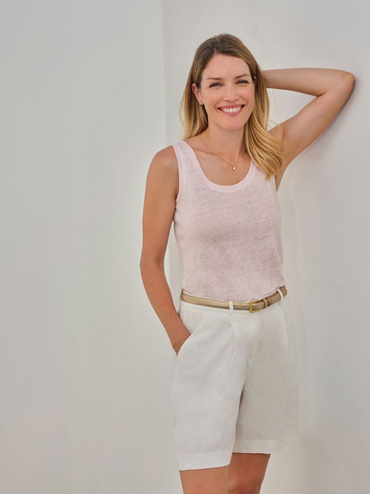 Pure Collection Pink Luxury 100% Linen Vest with Coverstitch Detail & Shaped Hemline - Image 1 of 3 Pure Collection Pink Luxury 100% Linen Vest with Coverstitch Detail & Shaped Hemline - Image 1 of 3