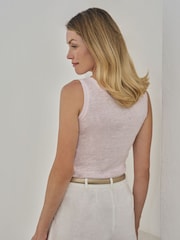 Pure Collection Pink Luxury 100% Linen Vest with Coverstitch Detail & Shaped Hemline - Image 2 of 3