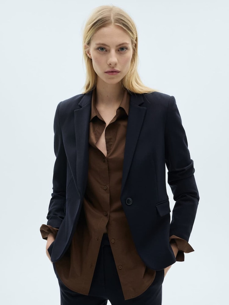 Mango Blue Suit Jacket With Pockets - Image 1 of 7 Mango Blue Suit Jacket With Pockets - Image 1 of 7