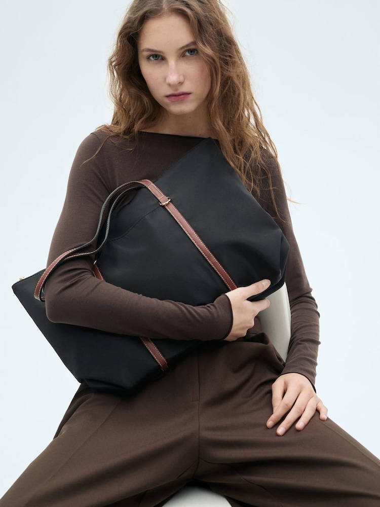 Mango Black Shopper Bag With Double Handle - Image 1 of 4 Mango Black Shopper Bag With Double Handle - Image 1 of 4