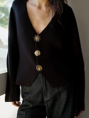 Mango Black Knitted Jewel Button Jacket - Image 1 of 6