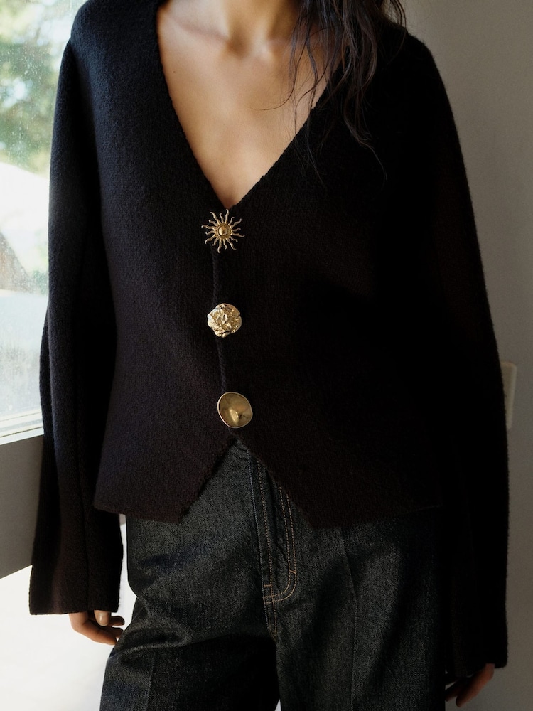 Mango Black Knitted Jewel Button Jacket - Image 1 of 6