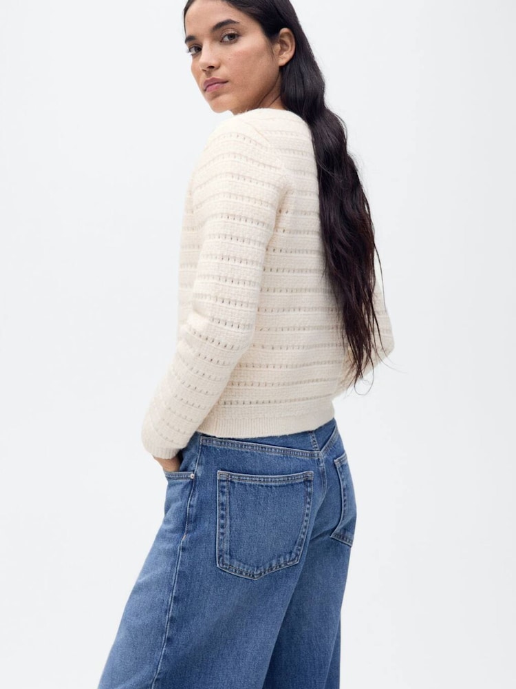 Mango Cream Knitted Jacket With Openwork Details - Image 2 of 7