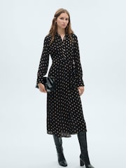 Mango Black Polka-Dot Shirt Dress With Knot Detail - Image 3 of 6