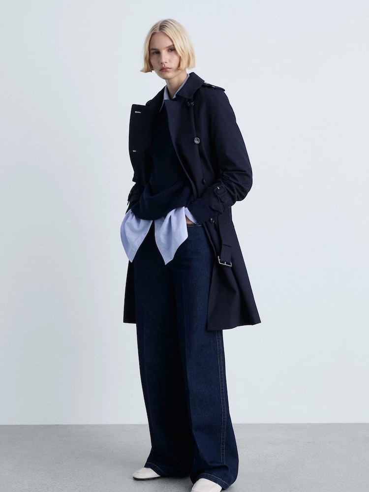 Mango Blue Belted Trench Coat - Image 1 of 6