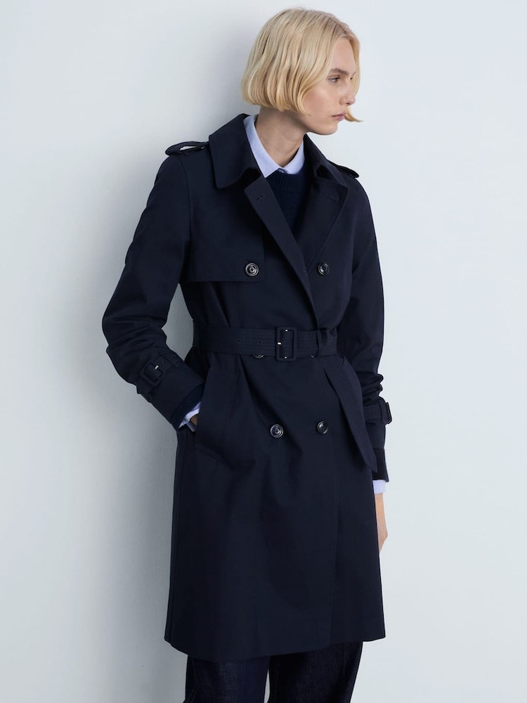 Mango Blue Belted Trench Coat - Image 2 of 6