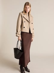 Mango Cream Double-Breasted Short Trench Coat - Image 1 of 6
