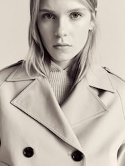 Mango Cream Double-Breasted Short Trench Coat - Image 3 of 6
