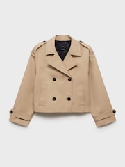 Mango Cream Double-Breasted Short Trench Coat - Image 5 of 6