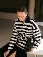 Mango Blue Striped Polo-Neck Sweatshirt - Image 1 of 6