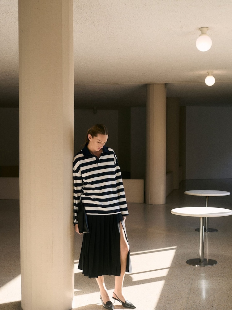 Mango Blue Striped Polo-Neck Sweatshirt - Image 2 of 6 Mango Blue Striped Polo-Neck Sweatshirt - Image 2 of 6