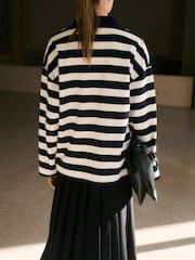 Mango Blue Striped Polo-Neck Sweatshirt - Image 3 of 6