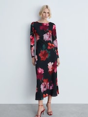 Mango Black Floral-Print Midi-Dress - Image 1 of 6