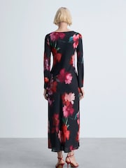 Mango Black Floral-Print Midi-Dress - Image 3 of 6